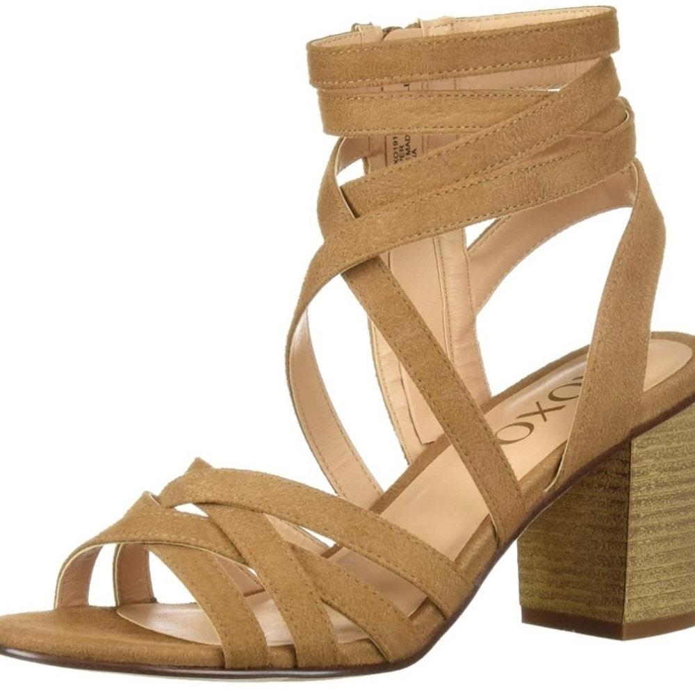 XOXO heeled strappy sandal, sz. 7.5, color is bone, 2.5" block heel.​​​ - Picture 3 of 8